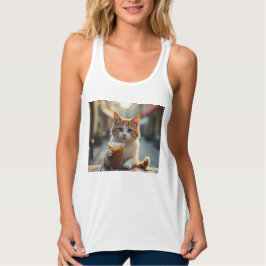 Cat Sipping Coffee On A Street Tank Top
