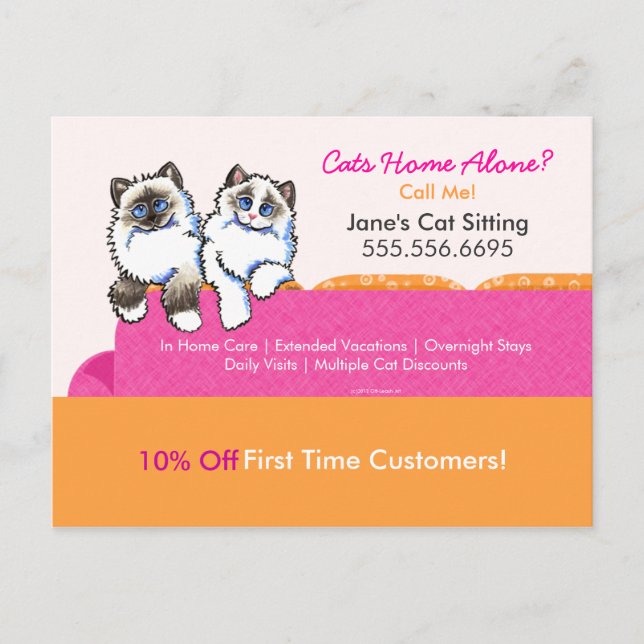 Cat Sitter Coupon Mailer Ad Ragdoll Couch Pink Postkarte (Vorderseite)