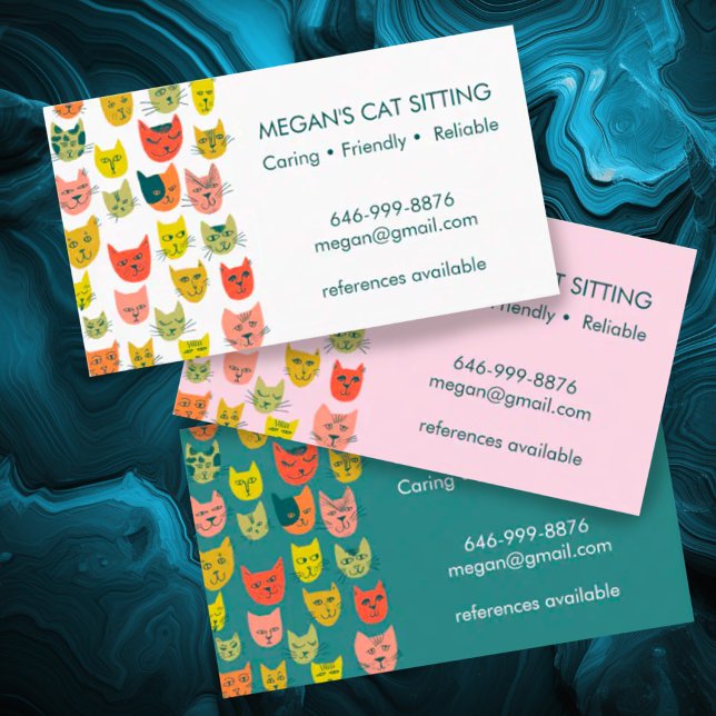 Cat Sitter Niedliche farbenfrohe lustige Kätzchen  Visitenkarte (Cute cat sitting custom business cards)