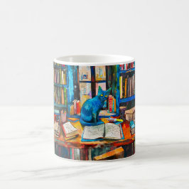 Cat sitting Among Open Books on table Kaffeetasse