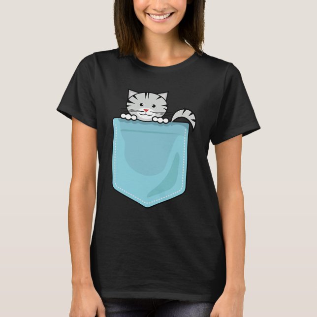 cat sitting inside a pocket  Tabbies Stripes Patte T-Shirt (Vorderseite)