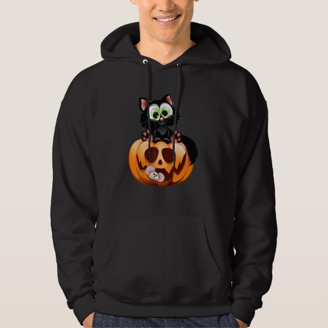 Cat sitting on the Halloween pumpkin for Kids Girl Hoodie (Vorderseite)