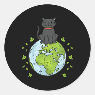 Cat Sitting Planet Erde Tag Umwelt Natur Runder Aufkleber