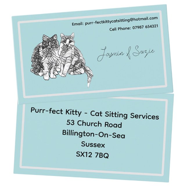 Cat Sitting Service Schwarze und Weiße Katzen Visitenkarte (Front And Back)