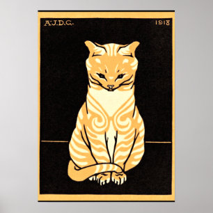 Cat sitzend, Art Nouveau Illustration Poster