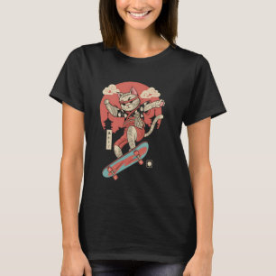 Cat Skateboarding Vintag Japanisch Ukiyo-e Art T-Shirt