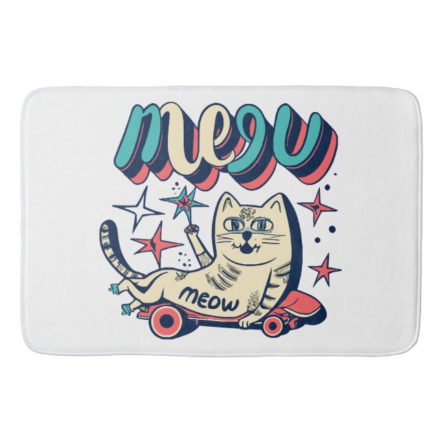 Cat Skaten Meow Badematte (Vorderseite)