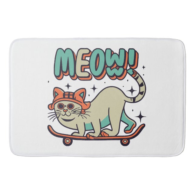 Cat Skaten Meow Badematte (Vorderseite)
