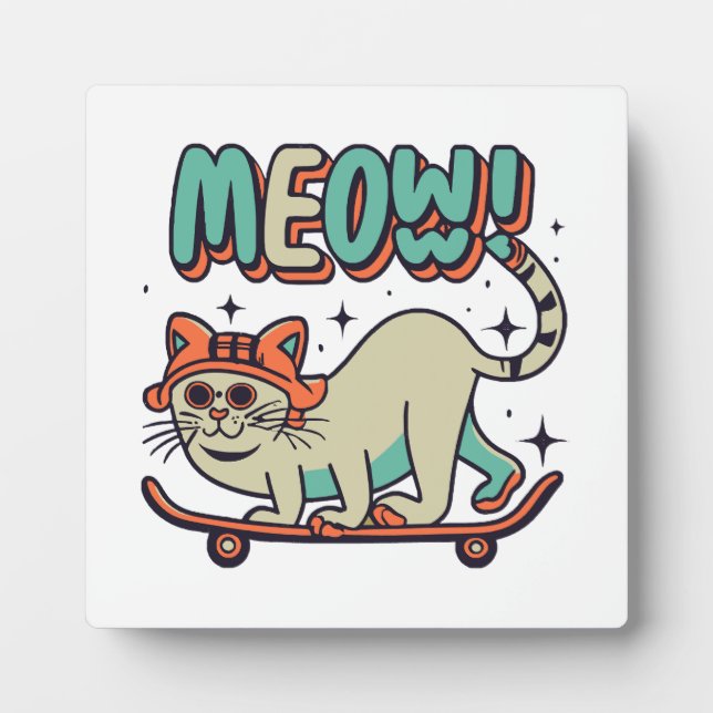 Cat Skaten Meow Fotoplatte (Vorderseite)