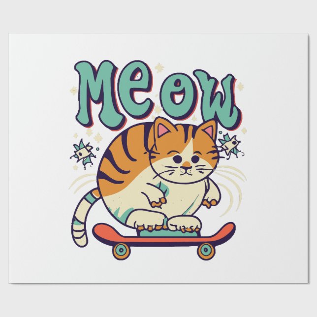 Cat Skaten Meow Geschenkpapier (Flach)