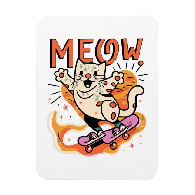 Cat Skaten Meow Magnet (Vertikal)