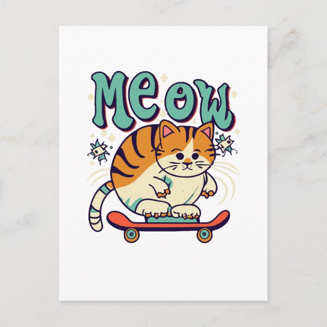 Cat Skaten Meow Postkarte (Vorderseite)