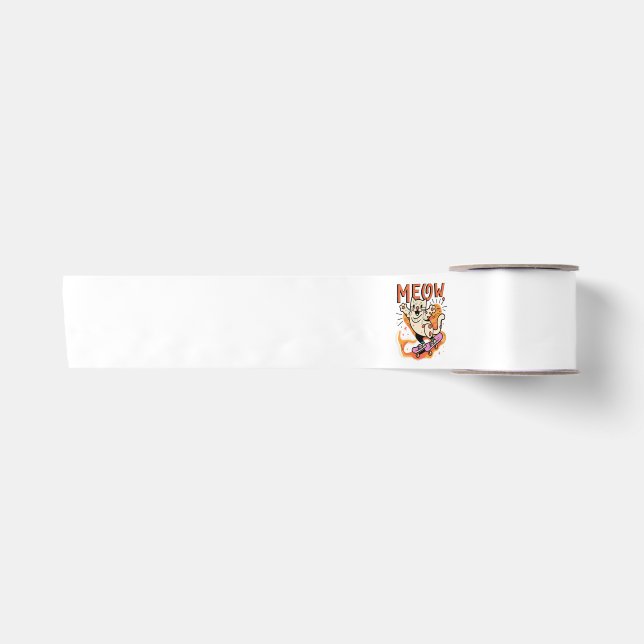 Cat Skaten Meow Satinband (Vorderseite)