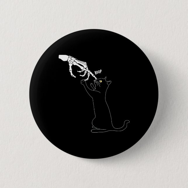 Cat Skeleton Hand Boop Katze Nase Funny Halloween  Button (Vorderseite)