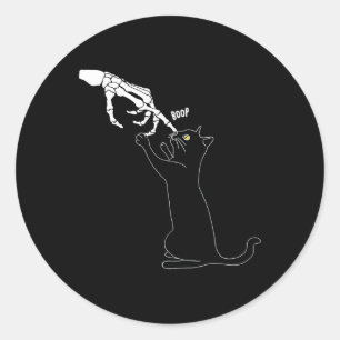 Cat Skeleton Hand Boop Katze Nase Funny Halloween Runder Aufkleber