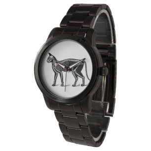 Cat Skeleton Ladys Black Steel Armband Watch Armbanduhr