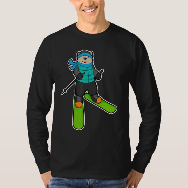Cat Skier Ski Winter sports T-Shirt (Vorderseite)