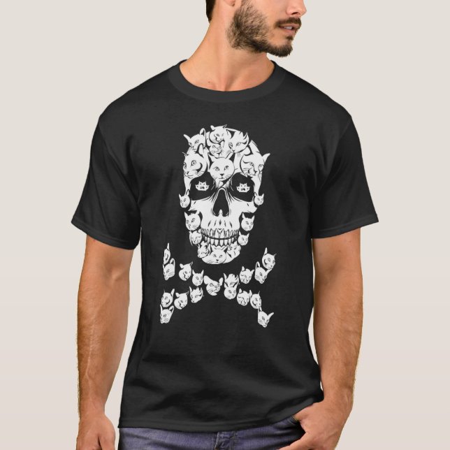 Cat Skull Crossbones Halloween Costume Cat Owner M T-Shirt (Vorderseite)