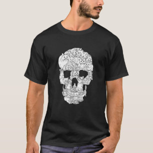 Cat Skull Halloween Funny Goth Punk Emo Graphic Gi T-Shirt