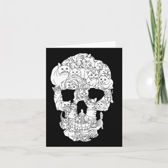Cat Skull Kitty Skeleton Halloween Goth Punk Emo G Karte (Vorderseite)