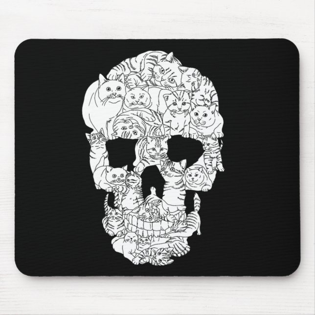 Cat Skull Kitty Skeleton Halloween Goth Punk Emo G Mousepad (Vorne)