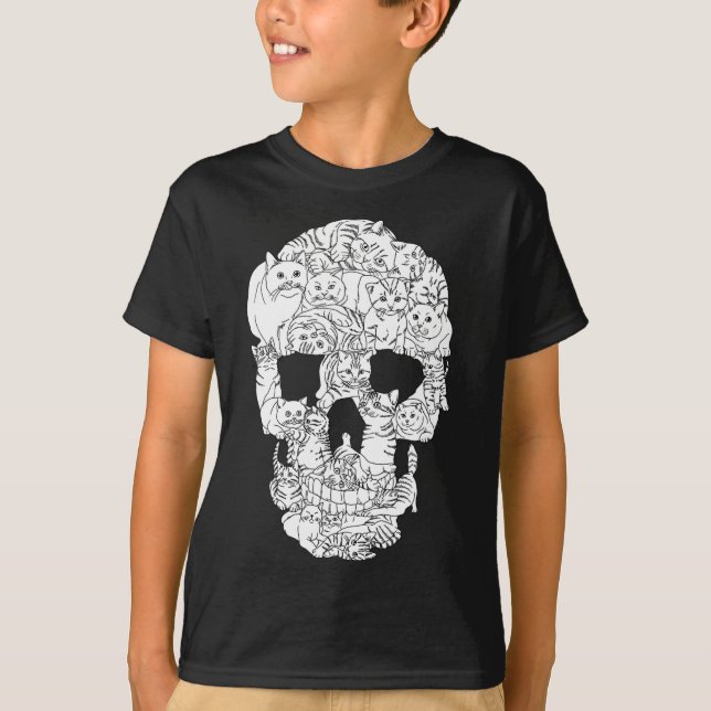 Cat Skull Kitty Skeleton Halloween Goth Punk Emo G T-Shirt (Vorderseite)