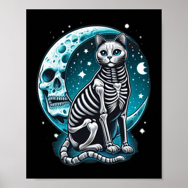Cat Skull - Kitty Skeleton Halloween Kostüm Idee Poster (Vorne)