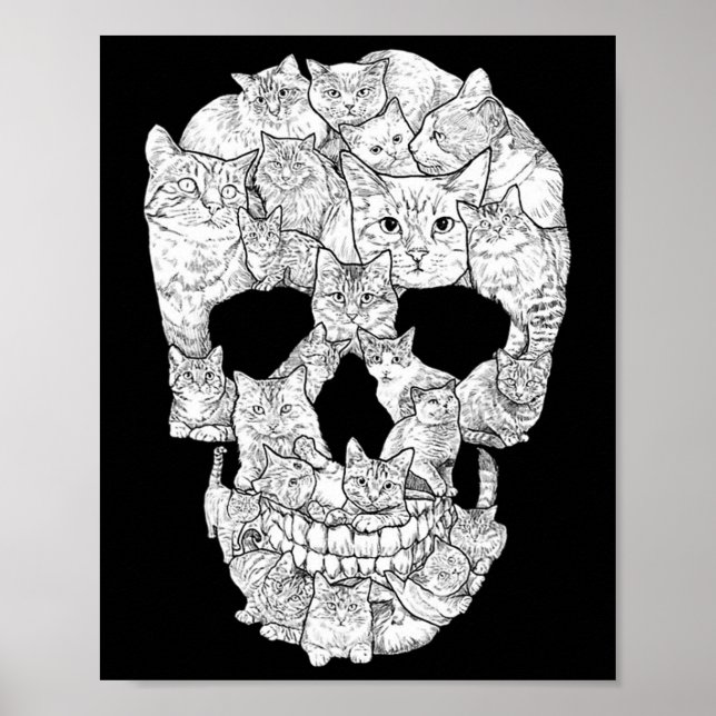 Cat Skull - Kitty Skeleton Halloween Kostüm Idee Poster (Vorne)