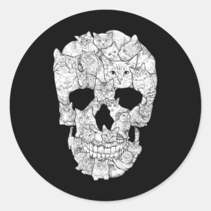 Cat Skull - Kitty Skeleton Halloween Kostüm Idee Runder Aufkleber