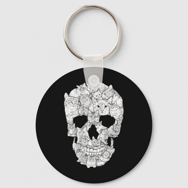 Cat Skull - Kitty Skeleton Halloween Kostüm Idee Schlüsselanhänger (Vorderseite)