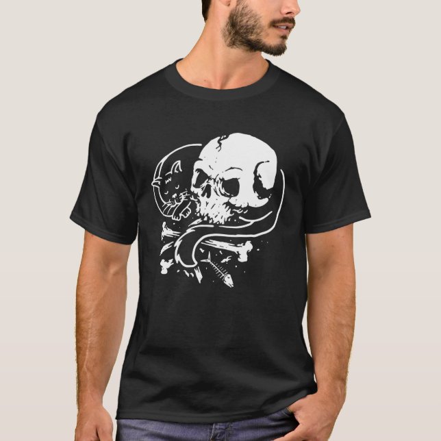 Cat Skull Kitty  Skeleton Halloween Themed Costume T-Shirt (Vorderseite)