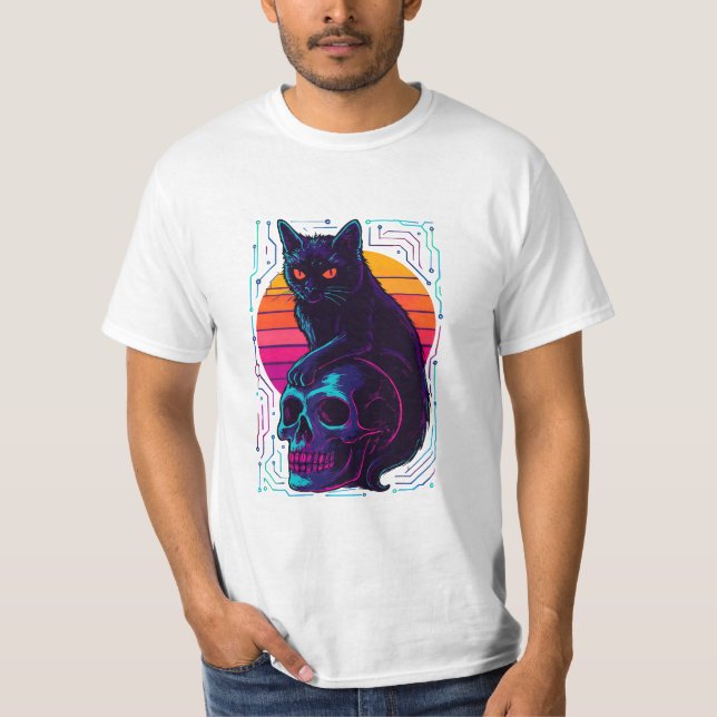 Cat & Skull Shirt - Abstrakte Streetwear (Vorderseite)