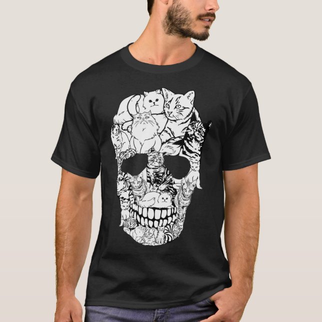Cat Skull Shirt - Kitty Skeleton Halloween Kostüm (Vorderseite)