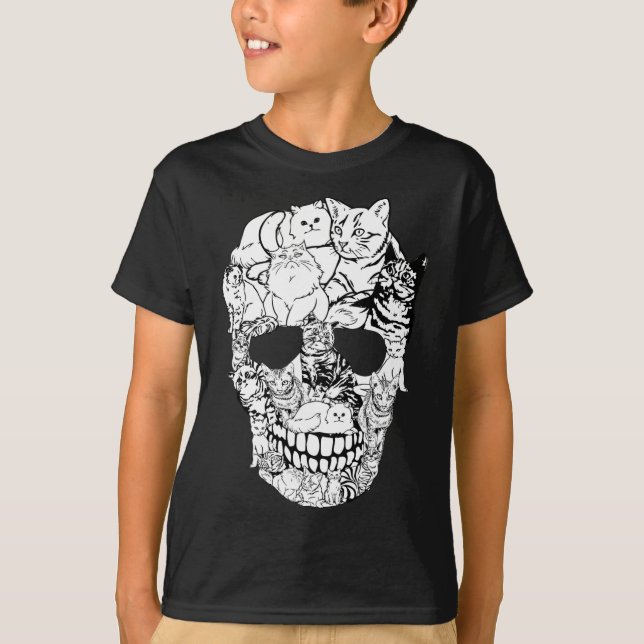 Cat Skull Shirt - Kitty Skeleton Halloween Kostüm (Vorderseite)