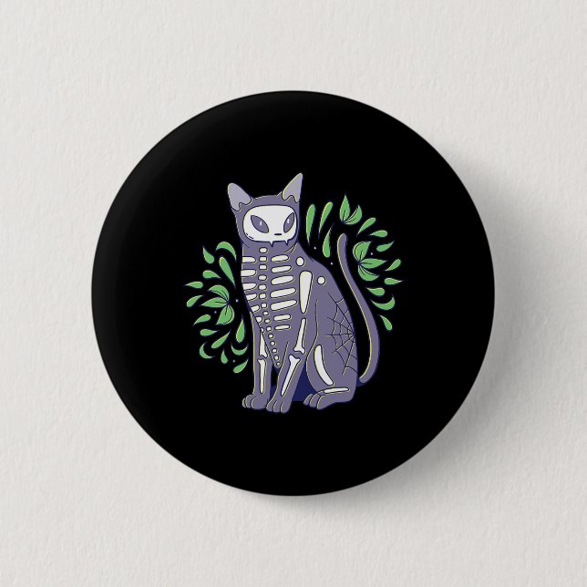 Cat Skull Shirt - Kitty Skeleton Halloween Kostüm Button (Vorderseite)