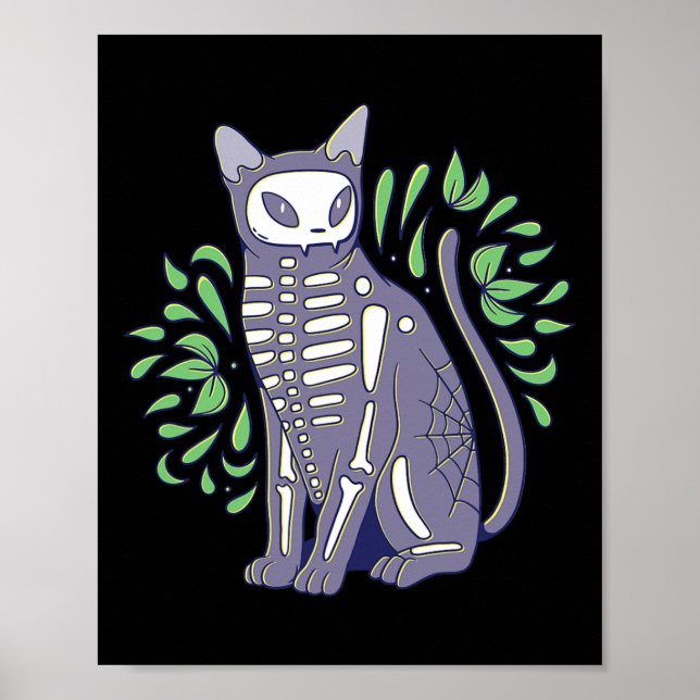 Cat Skull Shirt - Kitty Skeleton Halloween Kostüm Poster (Vorne)