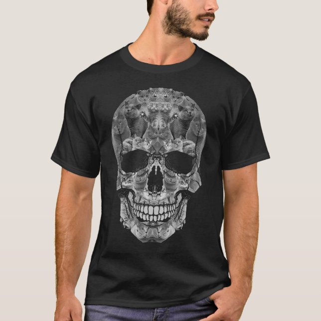 Cat Skull T - Shirt - Kitty Skeleton Halloween Cos (Vorderseite)