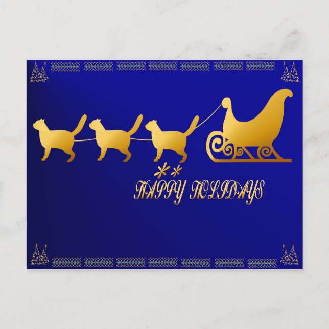 Cat Sled Card Feiertagspostkarte (Vorderseite)