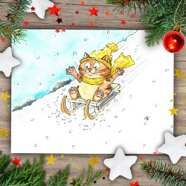 Cat Sledging Postkarte