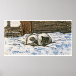 Cat Sleeping auf einem Bett von Claude Monet Poster