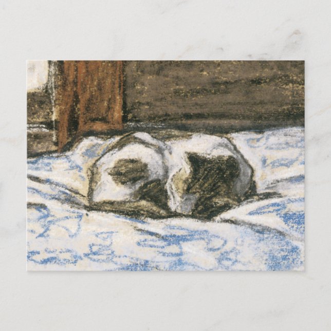 Cat Sleeping auf einem Bett von Claude Monet Postkarte (Vorderseite)