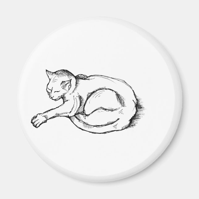 Cat Sleeping Illustration Pen Drawing Art Magnet (Vorne)