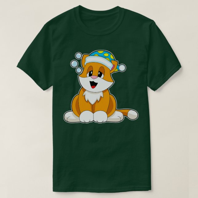 Cat Sleeping Nightcap T-Shirt (Design vorne)