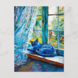 Cat Sleeping on Window Ledge Postkarte