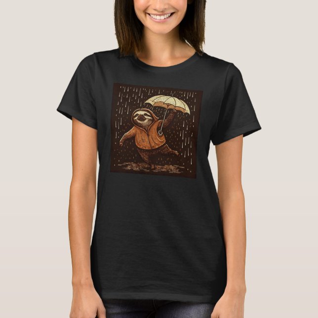 Cat Sloth Raining T-Shirt (Vorderseite)