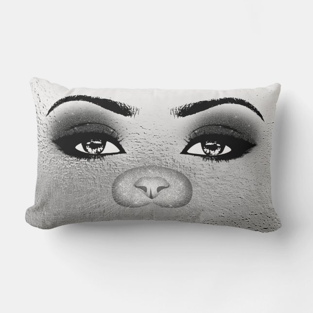 Cat Snout Maske Makeup Silver Grau Schwarz Lendenkissen (Vorderseite)