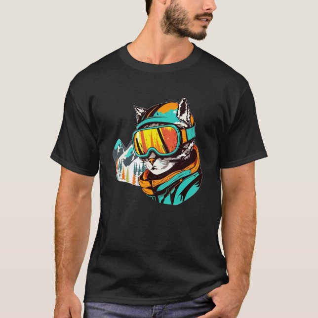Cat Snowboarder Skier Design für Snowboarder T-Shirt (Vorderseite)