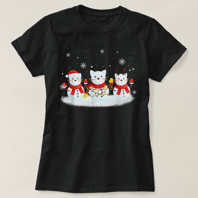 Cat Snowman Weihnachtsmannmütze Reindeer Cat Lover T-Shirt (Design vorne)