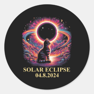 Cat Solar Eclipse 2024 Totality April 8 Männer Fra Runder Aufkleber