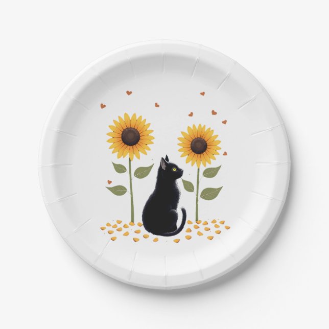 Cat Sonnenblume Weihnachtsbaum Sonnenblume Katze L Pappteller (Vorderseite)
